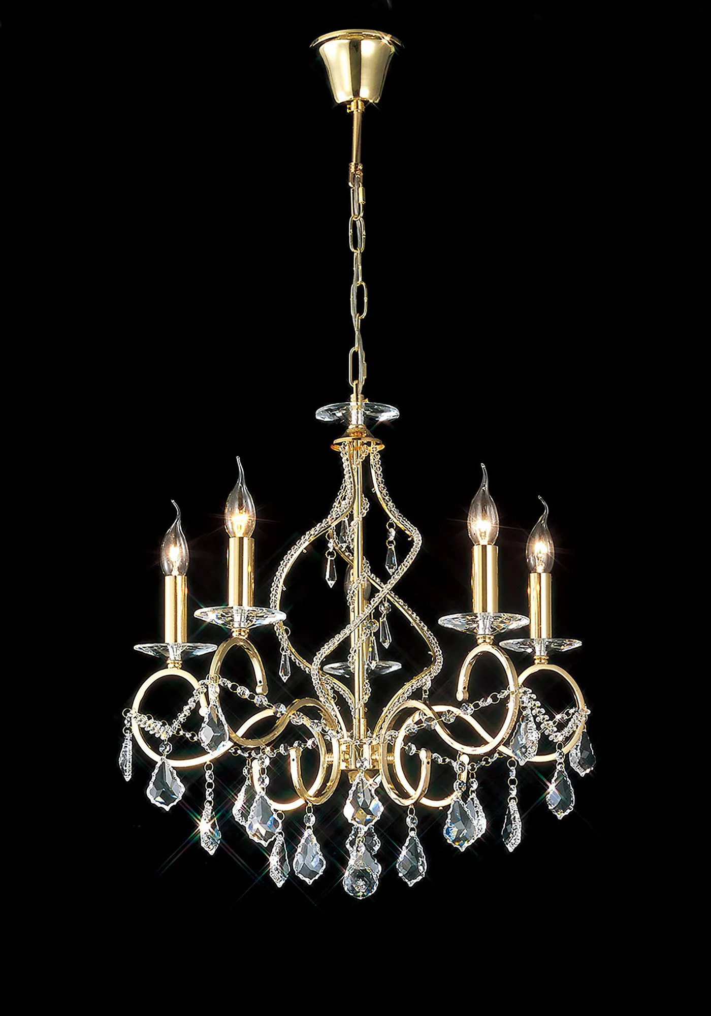 Torino French Gold Crystal Ceiling Lights Diyas Multi Arm Crystal Fittings